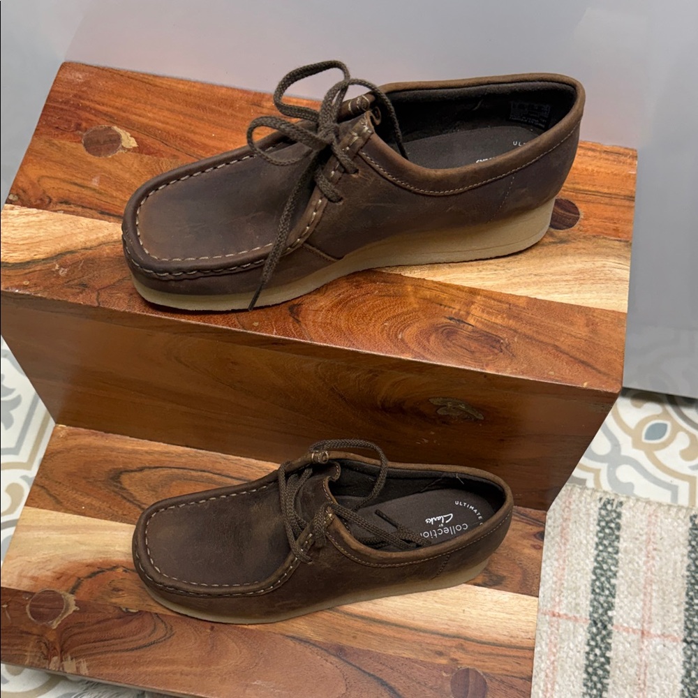 Clarks Dark Brown Leather Shoes with Tan Sole